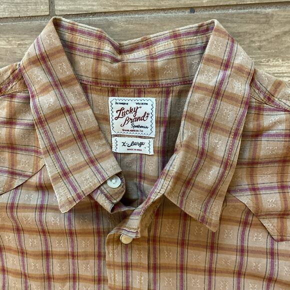 Lucky Brand Western Pearl Snap Brown Shirt Men’s XL Rockabilly Rodeo - Picture 2 of 7